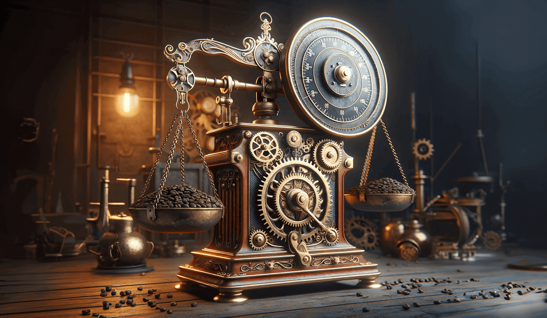 A picture of 1kg coffee beans on a scale